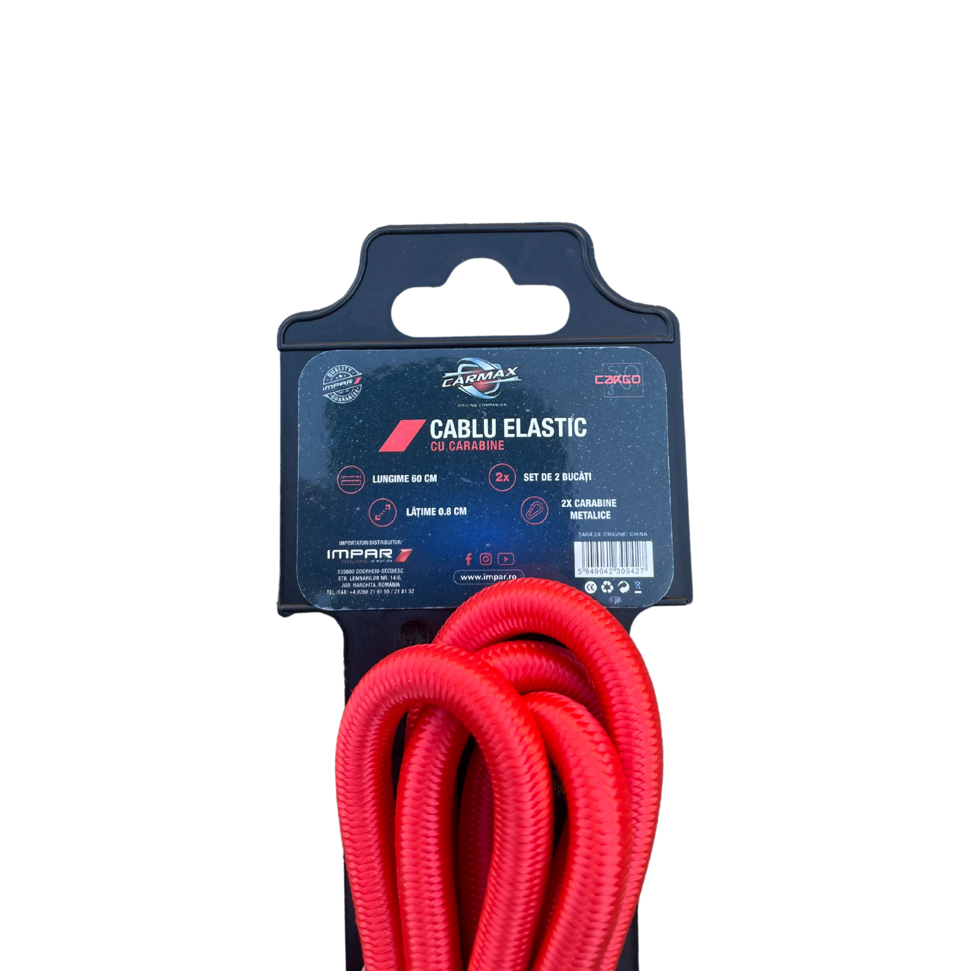 CABLU ELASTIC CU CARABINE CARMAX 60CM - SET 2 BUC.