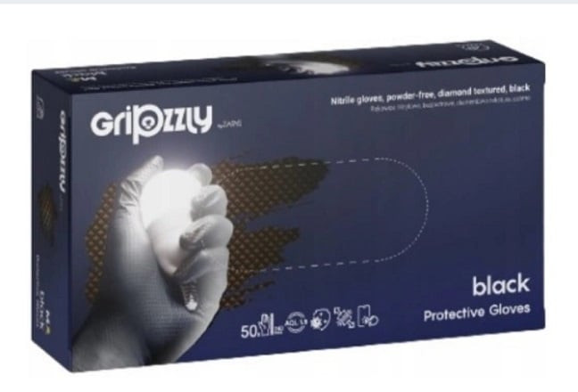 Manusi nitril pentru mecanici, Gripzzly negru, 50 buc/set, Marime M