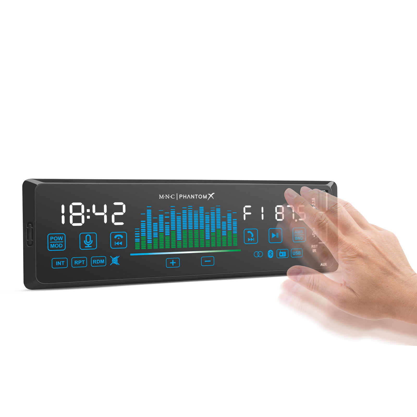 Player auto „PhantomX” - 1 DIN - 4 x 50 W - versiune gestuala - BT - MP3 - AUX - USB