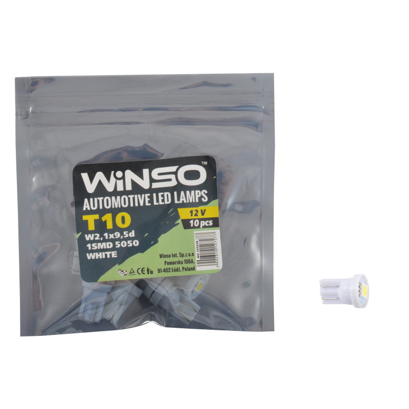 Bec LED Winso 12V SMD T10 W2.1x9.5d 1LED 5050 Alb - Set 10 buc